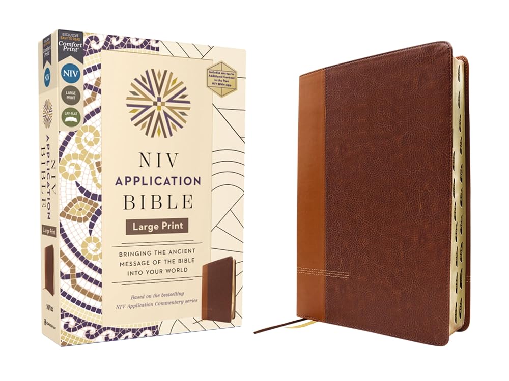 NIV Application Bible, Large Print, Leathersoft, Brown, Red Letter, Thumb Indexed, Comfort Print: Bringing the Ancient Message of the Bible into Your World (NIV Application Commentary Resources) cover image