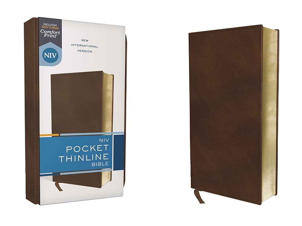 NIV, Pocket Thinline Bible, Leathersoft, Brown, Red Letter, Comfort Print cover image
