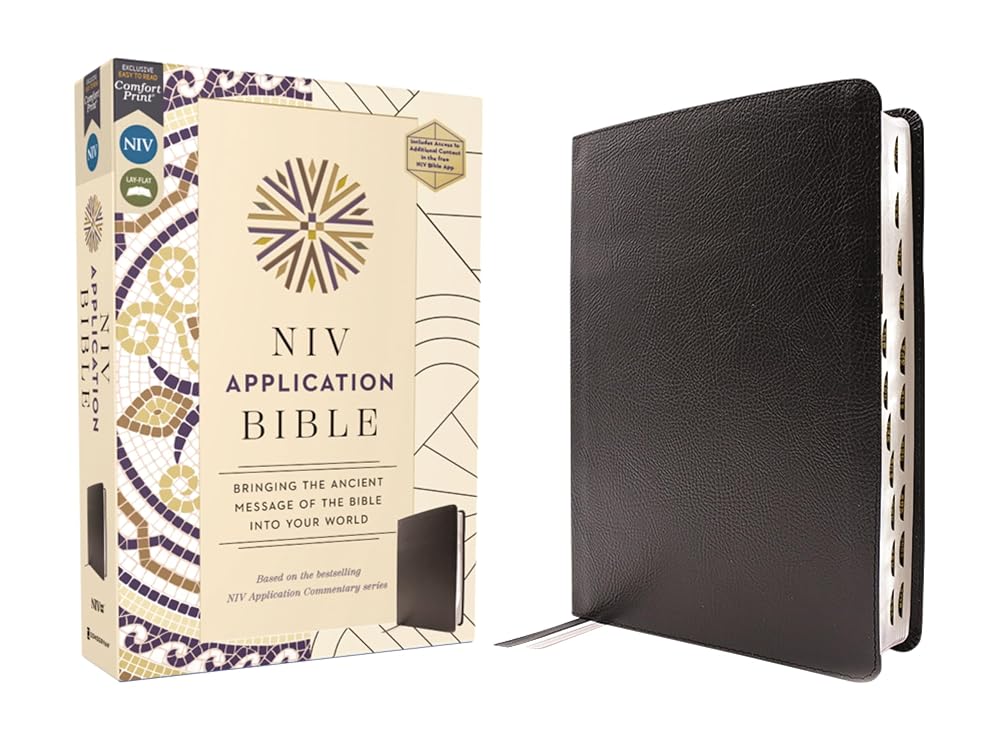 NIV Application Bible, European Bonded Leather, Black, Red Letter, Thumb Indexed, Comfort Print: Bringing the Ancient Message of the Bible into Your World (NIV Application Commentary Resources) cover image