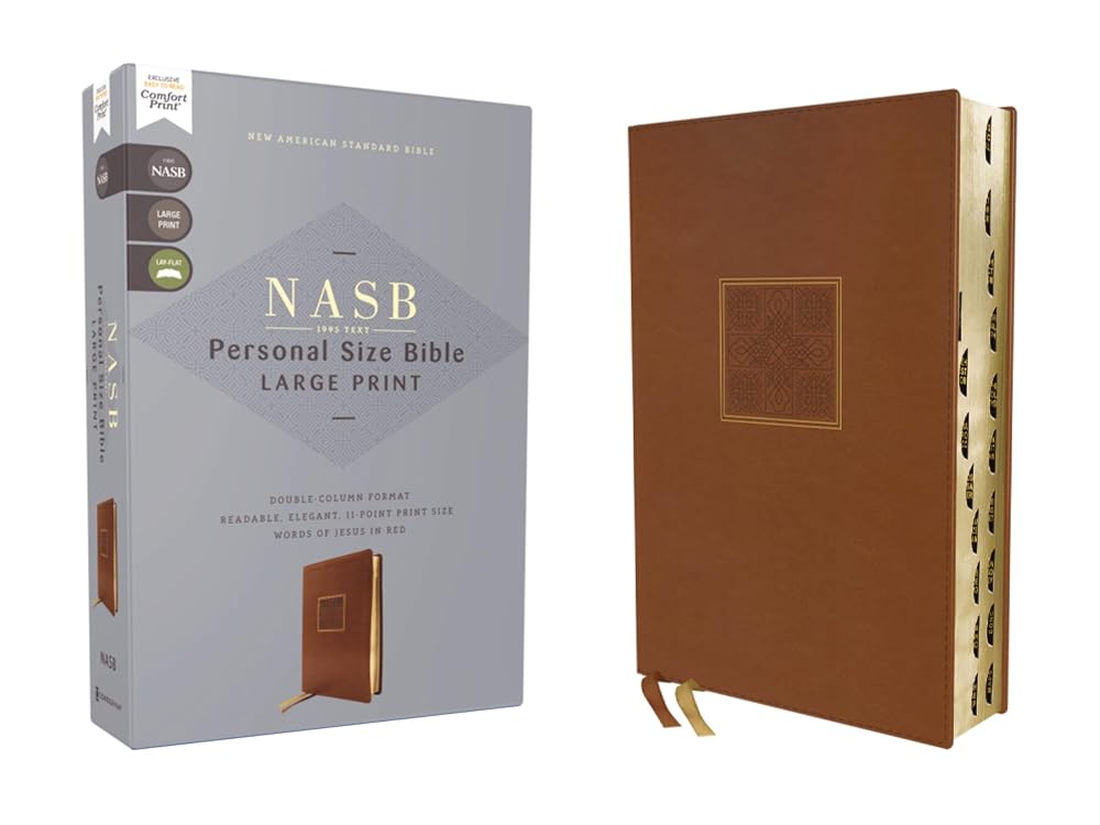 NASB, Personal Size Bible, Large Print, Leathersoft, Brown, Red Letter, 1995 Text, Thumb Indexed, Comfort Print cover image