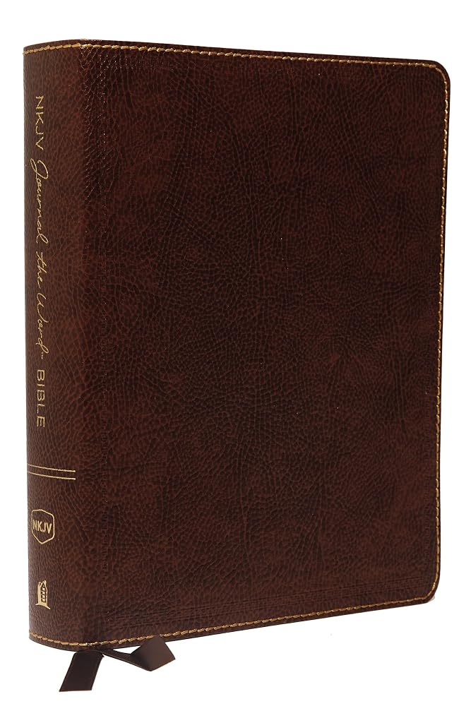NKJV, Journal the Word Bible, Bonded Leather, Brown, Red Letter, Comfort Print: Reflect, Journal, or Create Art Next to Your Favorite Verses cover image