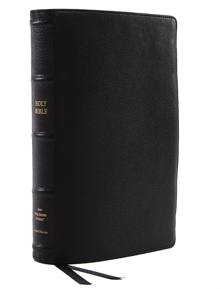 NKJV, Reference Bible, Classic Verse-by-Verse, Center-Column, Premium Goatskin Leather, Black, Premier Collection, Red Letter, Comfort Print: Holy Bible, New King James Version cover image