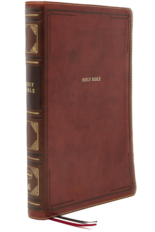 NKJV Holy Bible, Super Giant Print Reference Bible, Brown Leathersoft, Thumb Indexed, 43,000 Cross references, Red Letter, Comfort Print: New King James Version cover image