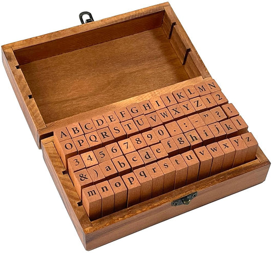 Studio Series Letterpress Stamp Set (70 piece wooden, rubber stamp set with letters, numbers, and symbols) cover image