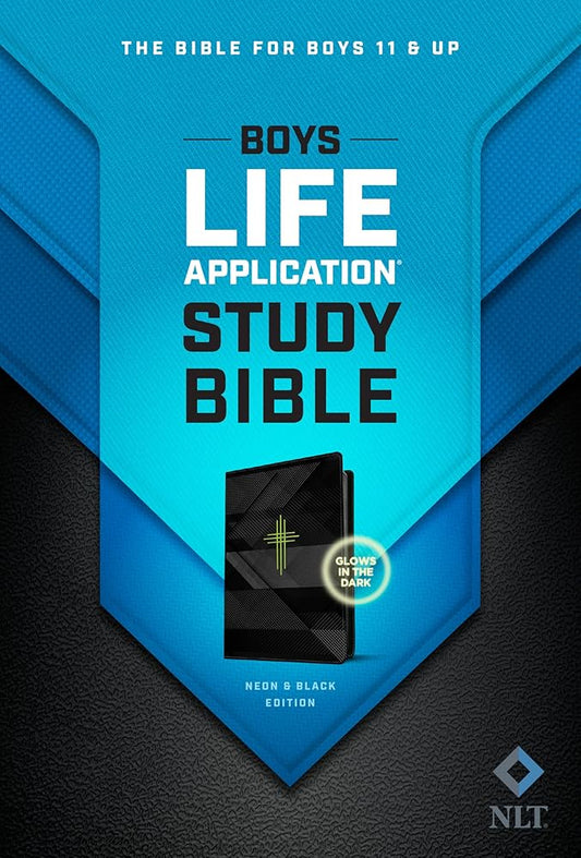 Tyndale NLT Boys Life Application Study Bible, TuTone (LeatherLike, Neon/Black NLT Study Bible for Boys, Foundations for Your Faith Sections cover image