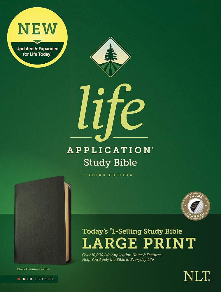 NLT Life Application Study Bible, Third Edition, Large Print (Genuine Leather, Black, Indexed, Red Letter) cover image