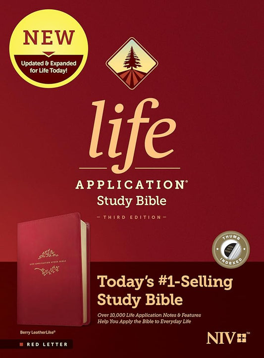NIV Life Application Study Bible, Third Edition (Leatherlike, Berry, Indexed, Red Letter) cover image