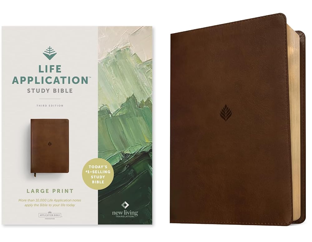 NLT Life Application Study Bible, Third Edition, Large Print (LeatherLike, Rustic Brown Leaf, Red Letter) cover image