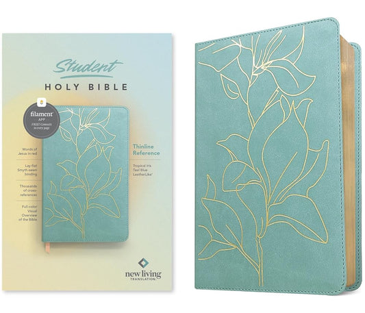NLT Student Bible, Thinline Reference, Filament Enabled (LeatherLike, Tropical Iris Teal Blue, Red Letter) cover image