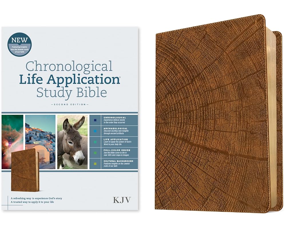 KJV Chronological Life Application Study Bible, Second Edition (LeatherLike, Heritage Oak Camel) cover image