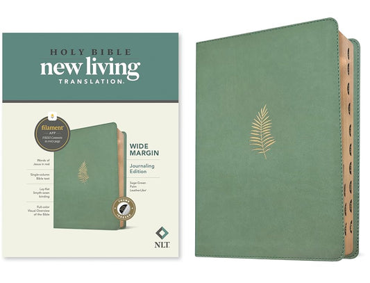 NLT Wide Margin Bible, Filament Enabled (LeatherLike, Sage Green Palm, Indexed, Red Letter) cover image