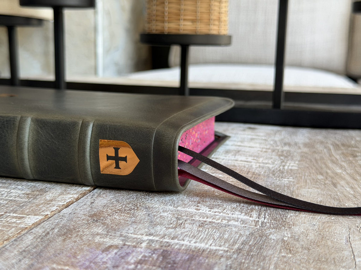 Steel Grey Waxy LSB Handy Size Inside Column Reference by Rock Wall Bibles, spine and ribbon markers
