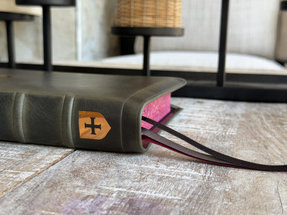 Steel Grey Waxy LSB Handy Size Inside Column Reference by Rock Wall Bibles, spine and ribbon markers