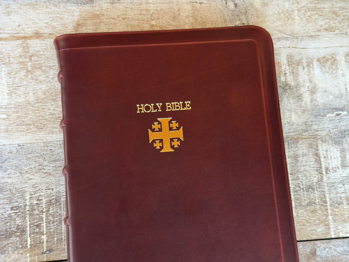 British Tan Double Shot CSB Verse by Verse Reference by Rock Wall Bibles, front cover close-up