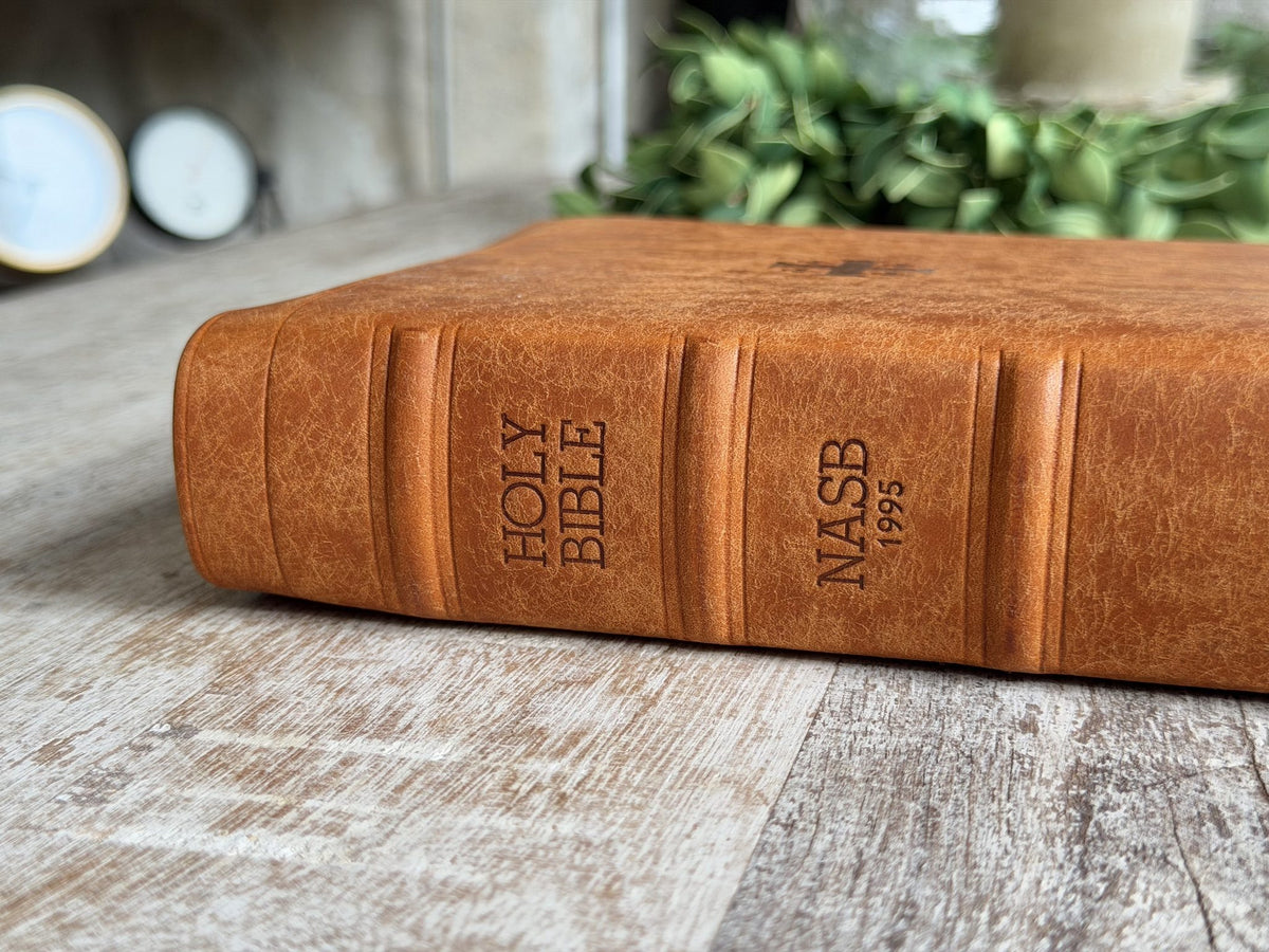 Olmo Pueblo NASB 1995 Single Column Reference Bible by Rock Wall Bibles, spine