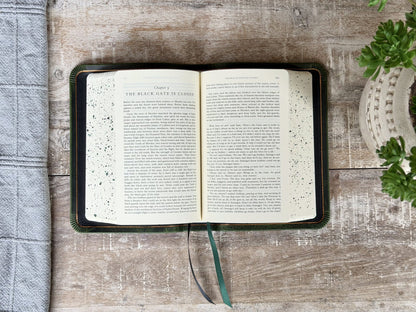 Emerald Waxy “The Lord of the Rings” by Rock Wall Bibles, open to the text