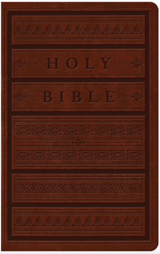 Large Print Personal Size Bible: Trutone, Brown, Engraved Mantel Design